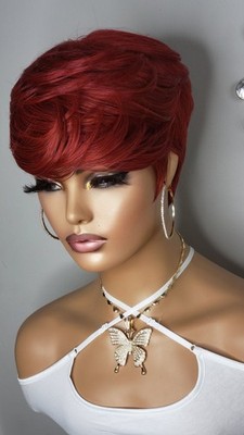 New Short Cut Red Pixie Quick Style Easy Wear Full Cap Wig Womens Fashion Hair