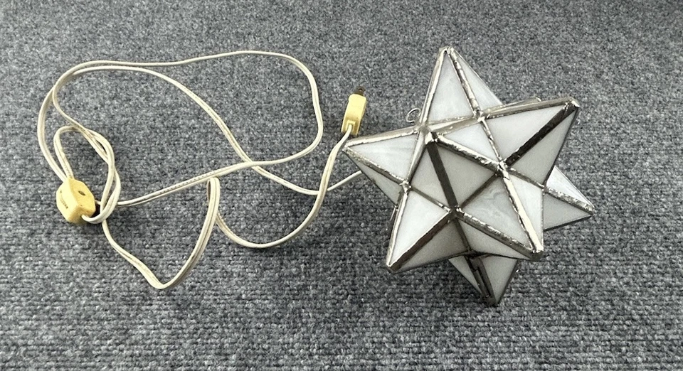 Pingente de lanterna estrela Merkaba morávia vidro branco vintage, decoração boho marroquina - Imagem 3 de 4