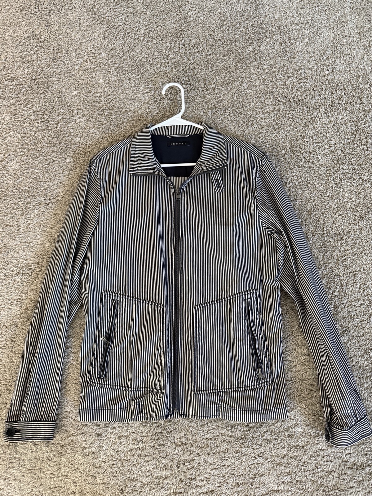 Theory Jacket Nylon Striped Thin Windbreaker Navy… - image 1