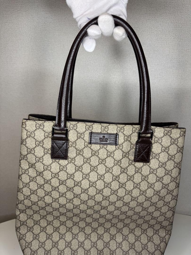 GUCCI GG Monogram Beige Brown Leather Large Tote Bag  