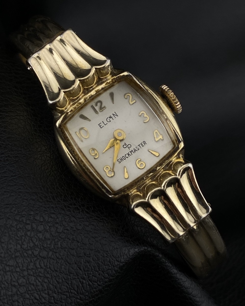 Vintage Elgin Shock master Ladies Dainty Clasp Bracelet Watch 10K