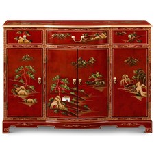 US Seller - Red Lacquer Chinoiserie Scenery M...