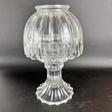 Vtg L E Smith Glass Pedestal Fairy Lamp Clear Shade 8.5” Repaired Candleholder