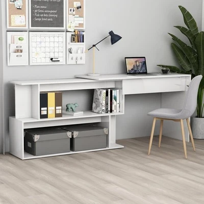 Bureau d'Angle Meuble de Travail Écriture Blanc Brillant Bois Ingénierie vidaXL - Photo 1/4