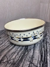 Vintage Marmalade Duck/Country Goose With Blue Ribbon Print Metal Enamel Bowl 6"