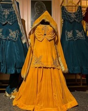 New Heavy Mustard Yellow Crepe Silk Top Lehenga With Dupatta For Women  Girls