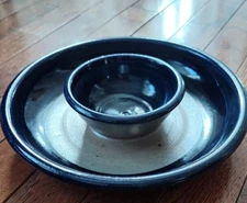 Rowe Pottery Works Salt Glazed Stoneware Chip and Dip Bowl/Platter 1991