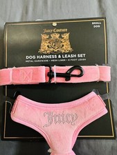 NWT Juicy Couture Pet 6 Ft Velour Dog Leash  Bedazzled Harness Pink Size Small