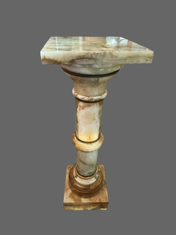 Antiguo soporte de pedestal de exhibición de estatua o escultura victoriana de mármol y ónix Foto 2 de 4