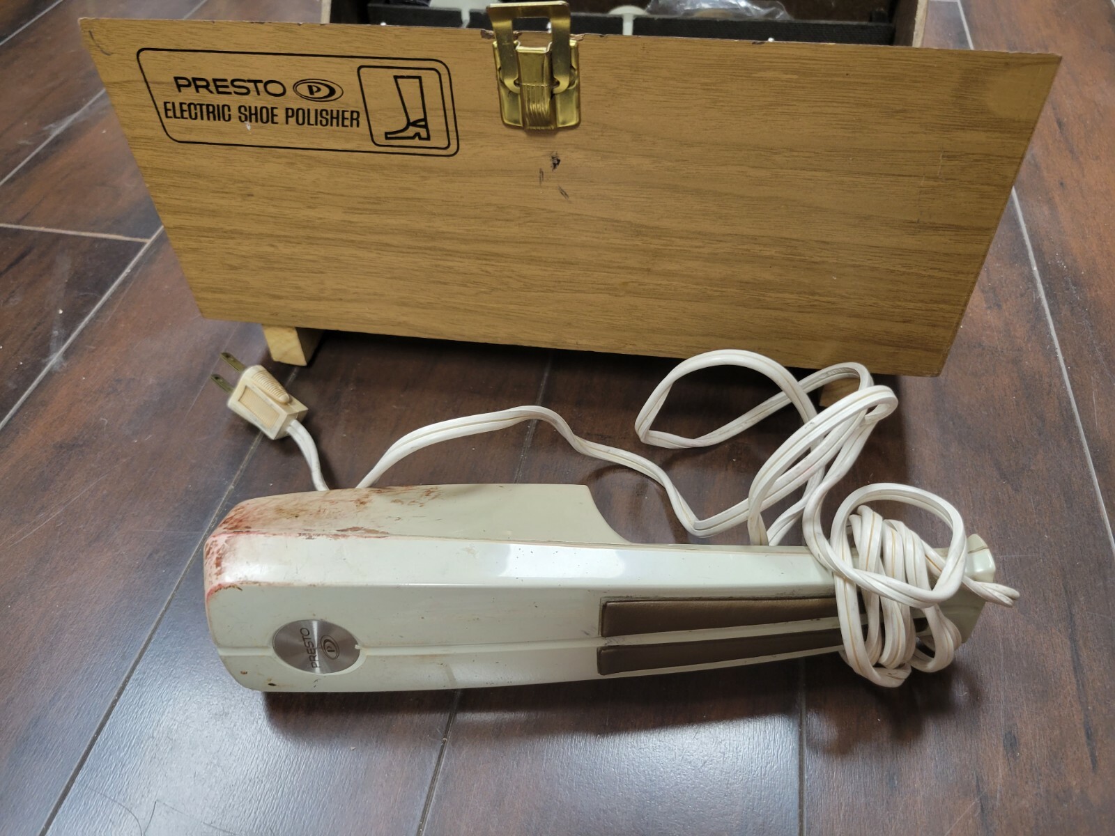 Presto Electric Shoe Polisher PP094, Attachments, Wood Case, Shoe Mount, VTG