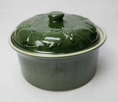 Vintage Williams Sonoma Green Qt Casserole Dish Embossed Lid