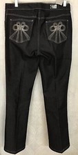 Escada Pant Black Denim Cotton Silver Stitching Size 10