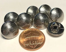 8 Small Domed Polished Shiny Silver Tone Plastic Shank Buttons 13mm 1/2" 12711