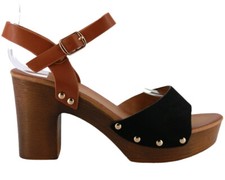 CLOGS MIT ABSATZ LEDERSCHUHE DAMENSANDALEN MIT SCHNALLE