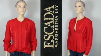 ESCADA Red Pure Silk Button Down Blouse Tunic Top Shirt S