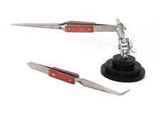 Third Hand/Helping Hand Round Base With Two Fiber Grip Tweezers