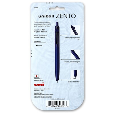 Uniball Zento 70662 Blk Gel Ink 0.7mm Rollerball Pens Muted