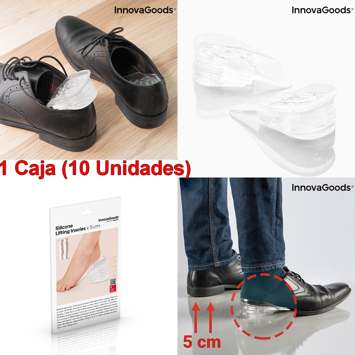 Caja con 10 Plantillas elevadoras taloneras de silicona 5 para cada pie | eBay