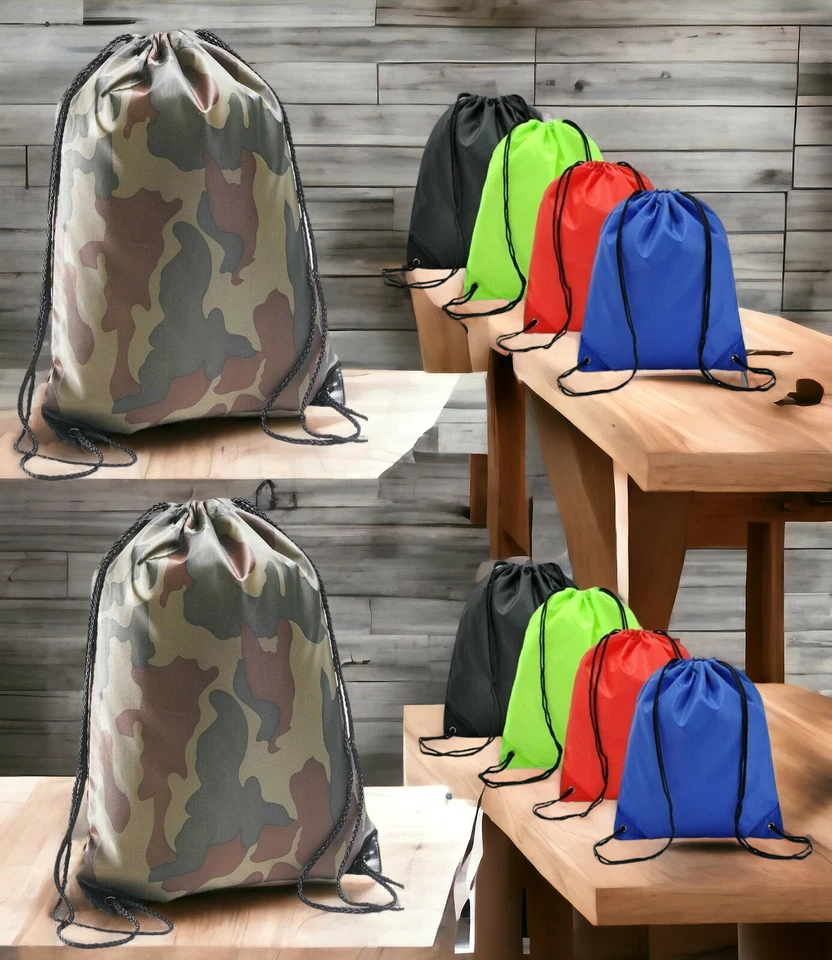 JUNGLEDRAGON Camo Plain Waterproof Drawstring Bag Sports Gym Sack Swim School PE Kit Shoe Bag