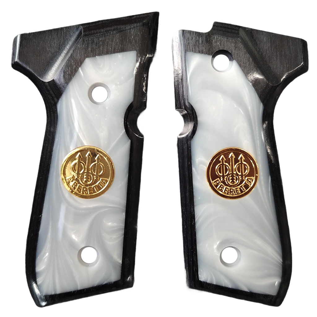 激レア☆colorway☆グッディ☆ゴールド☆ネイビー×白ストライプドレス Beretta 92 fs grips white pearl resin with gold medaillon black