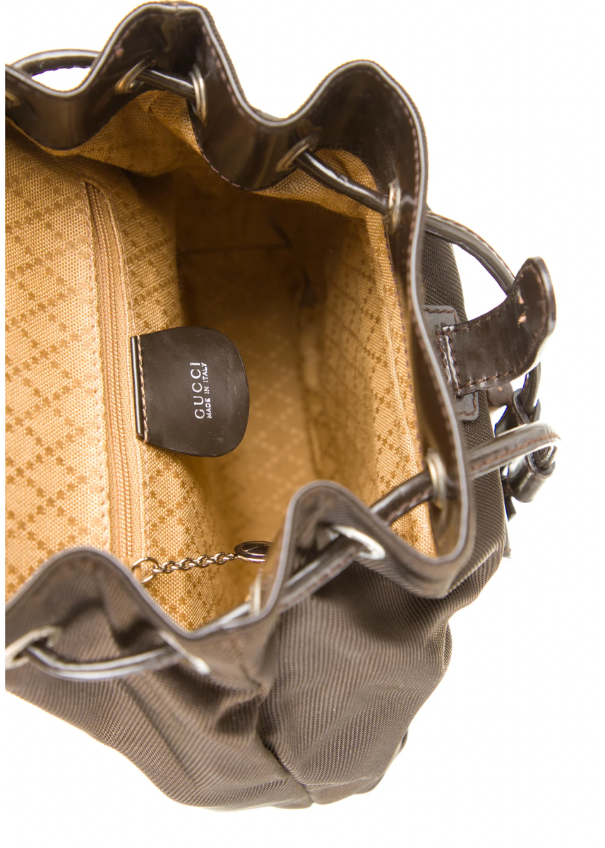 Authentic Gucci Brown Nylon Mini Bamboo Patent Leather  display picture 3
