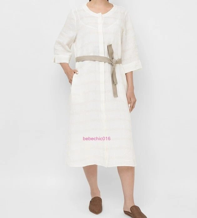 MARINA RINALDI, Vestido Mescla de Linho em Marfim, Tamanho MR 25, 16W EUA, 46 DE, 54 IT - Imagem 2 de 4