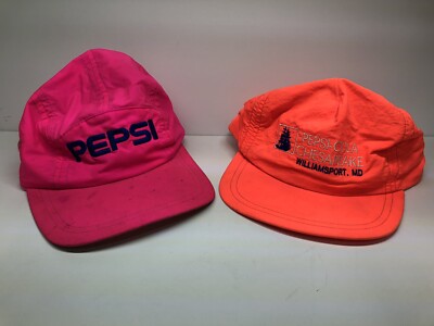 2X Vintage Used Highlighter Pink Orange Pepsi Hats Free Shipping Collectible