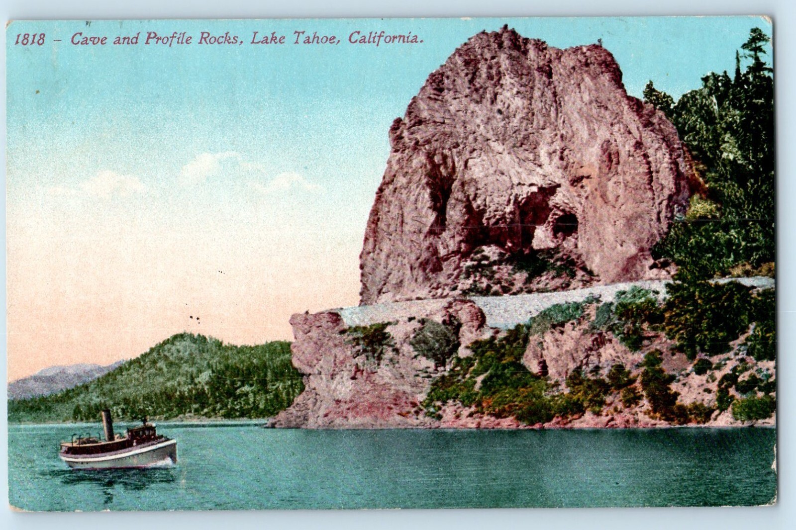 DPO (1896-1949) Tahoe CA Postcard Cave Profile Rocks Lake Tahoe ...
