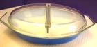 Vintage Pyrex Horizon Blue Divided Casserole Dish w/ clear Lid Oval 1.5 QT USA
