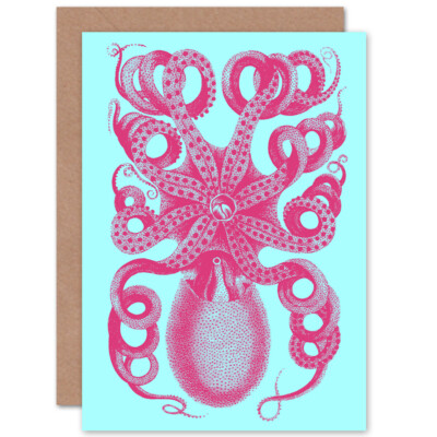 Wee Blue Coo Octopus Vintage Illustration Greeting Card With Envelope Inside Premium Quality - View #11