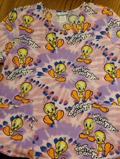 Looney Tunes Scrub Top Xl  EUC  Multicolored With Tweety