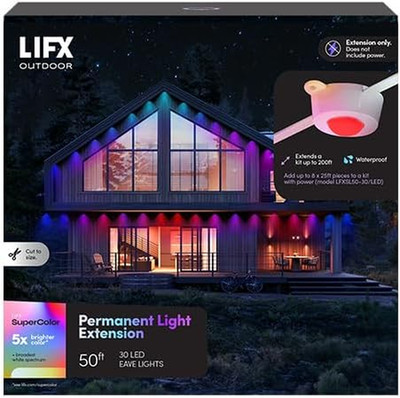 50Ft Permanent Outdoor Light Extension, Smart RGBW LED Strip, Wi-Fi Enabled, Sup