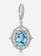925 sterling silver Blue Cushion-Cut Aquamarine Pendant