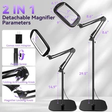 30X 10X Extra Large Floor Magnifying Glass with Light and Stand 7-inch Adjust