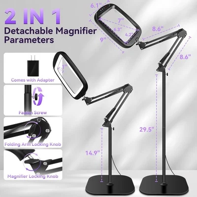 HQGZQL 30X 10X Extra Large Floor Magnifying Glass with Light and Stand 7-inch Adjust