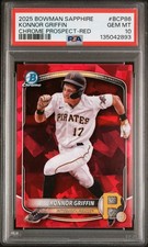 2025 BOWMAN SAPPHIRE EDITION CHROME PROSPECTS RED KONNOR GRIFFIN 5/5 PSA 10