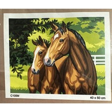 Printed needlepoint Tapestry Canvas Only 40x50 Cm Horses Orchidea