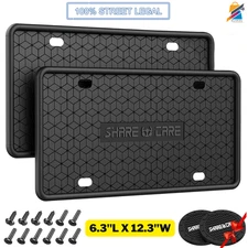 2 Pack Silicone License Plate Frame Front Back Rust Proof Cover Black