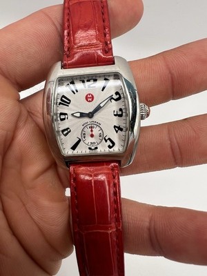 Michele Mini Urban Watch With Red Leather Band in Excellent Condition