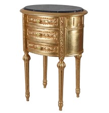 Barock Kommode Gold Marmorplatte Nachtkommode oval Nachtkonsole Antik Schrank