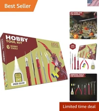 Complete Hobby Tool Kit with Glue & 6 Essential Tools for Miniature Mastery