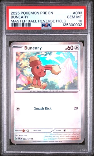 2025 Pokemon Prismatic Evolutions #083 Buneary Master Ball Reverse Holo PSA 10
