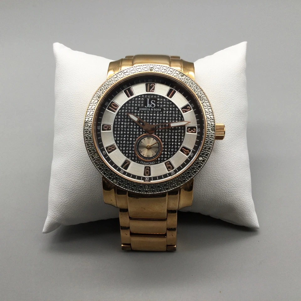 Relógio masculino Joshua & Sons diamante 47 mm tom ouro rosa JS-20-RG nova bateria 8,5" - Imagem 2 de 4