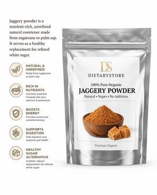 Organic Jaggery Powder Natural Unrefined Cane Sugar Sweetener 100% Pure