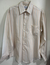 Vintage Sears Mens Dress Shirt 1970s 16.5 34/35 Classic Light Gold Stripe EUC