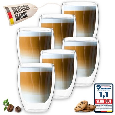 LAPRESO  Latte Macchiato Gläser 6x 350 ml doppelwandige Kaffee Thermogläser