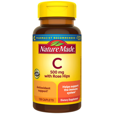Nature Made Vitamin C 500mg with Rose Hips 130 Caplets Immune Support