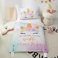 4-Piece Toddler Bedding Set, Includes 1 Flat Sheet, 1 Fitted Sheet, 1 Comfort...