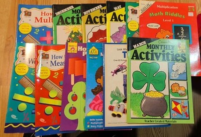 Lot of 12 - Grades 1 - 6 Teacher Workbooks Math, Art Projects & Other Subjects