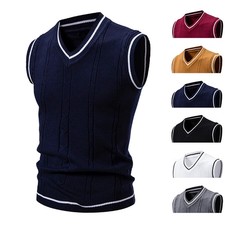 New Men V-Neck Sleeveless Vest Classic Pullover Knitted Waistcoat Sweater